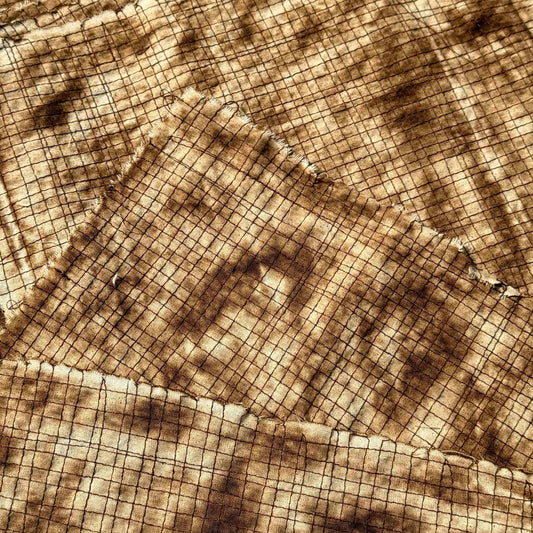 Vintage Distressed Plaid Fabric — Burnt-Effect, Ideal for Sewing, DIY Crafts, and "Wasteland" Style Projects
