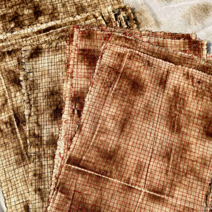 Vintage Distressed Plaid Fabric — Burnt-Effect, Ideal for Sewing, DIY Crafts, and "Wasteland" Style Projects