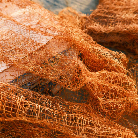 Hand-Dyed Rust & Distressed Fishing Net Gauze — Junk Journal, Vintage Planner, and Wasteland-Themed Decor