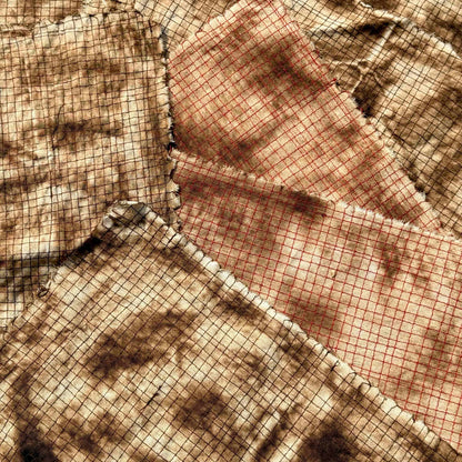 Vintage Distressed Plaid Fabric — Burnt-Effect, Ideal for Sewing, DIY Crafts, and "Wasteland" Style Projects