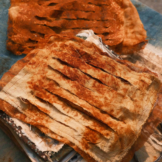 Rust-Dyed, Burned-Edge, Wasteland Punk-Style Hand-Torn Fabric — Vintage Journaling Art