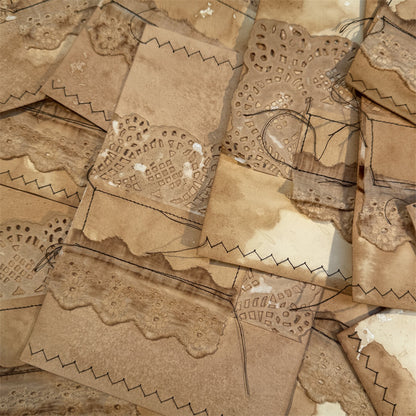 Purely Handmade Tea-Dyed Lace Fabric Collage Stationery — Vintage Junk Journal & Sewing Embellishment