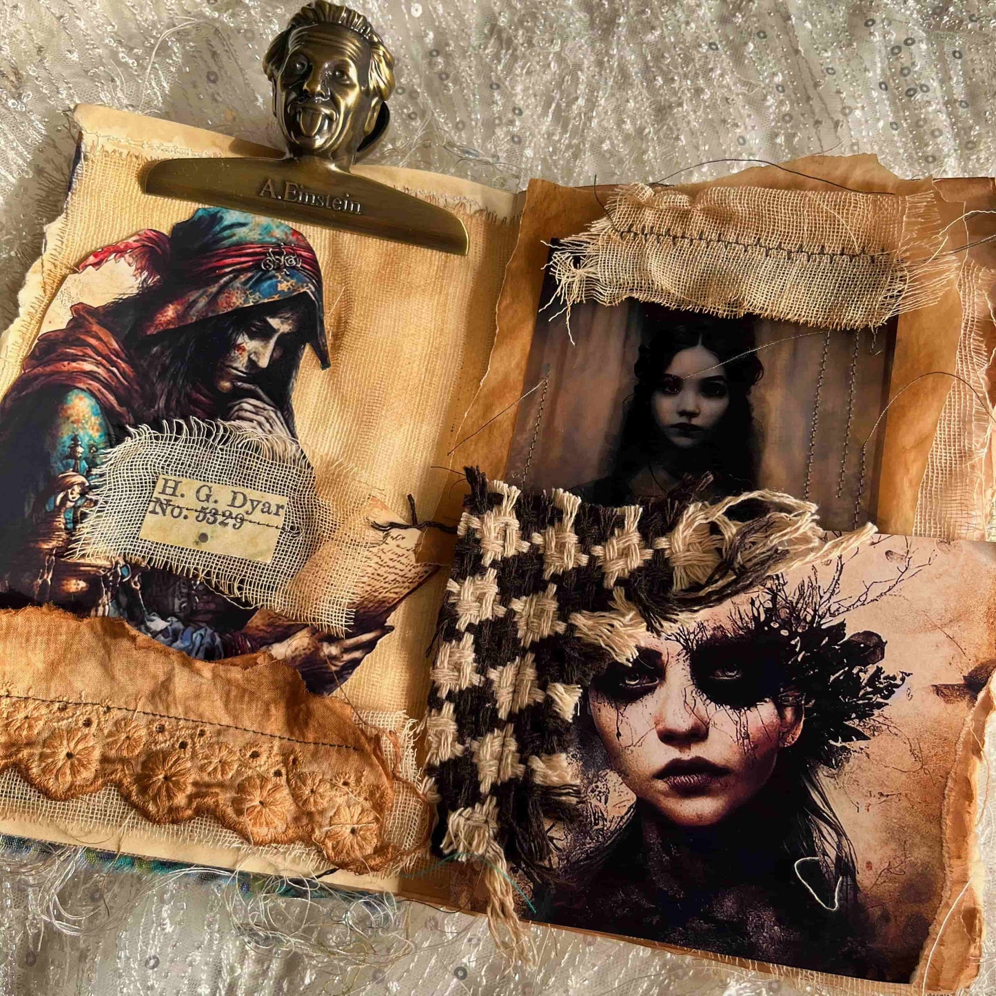 Coffee-dyed gauze, vintage-style journal collage DIY accessory, junkjournal base layer, versatile tear-edge mesh fabric