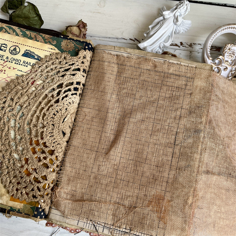 Tea-dyed gauze Junk Journal - Retro and versatile TN journal collage base decoration with torn edge mesh fabric accessories