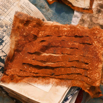 Rust-Dyed, Burned-Edge, Wasteland Punk-Style Hand-Torn Fabric — Vintage Journaling Art