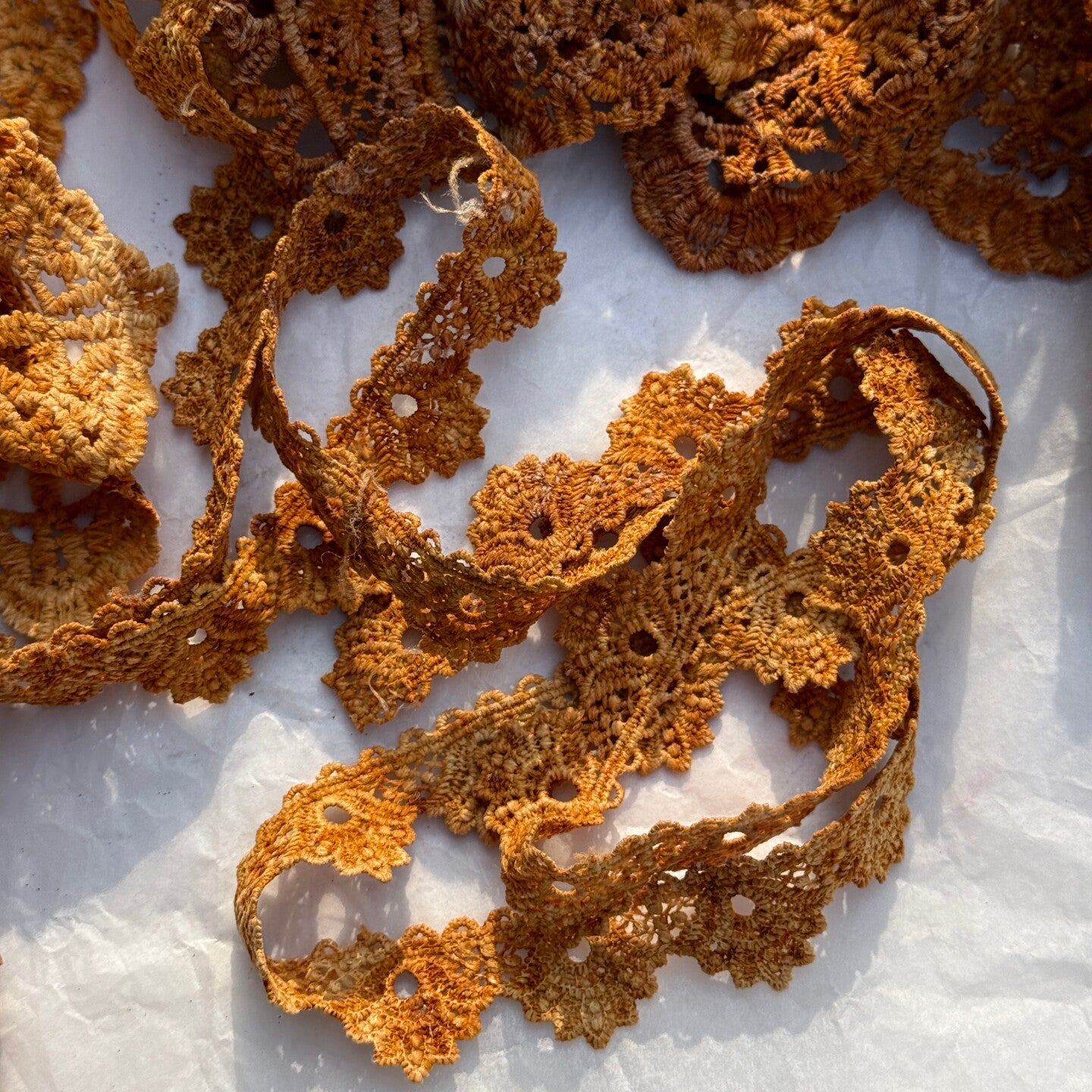 Hand-Dyed Rust Lace Trim — Vintage-Style Junk Journal & Art Diary Accent