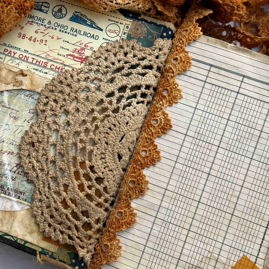Hand-Dyed Rust Lace Trim — Vintage-Style Junk Journal & Art Diary Accent