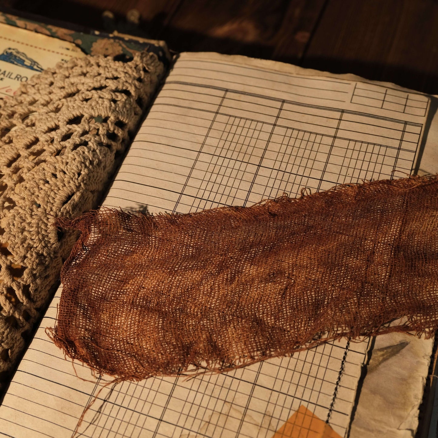 Rust-dyed gauze junk journal vintage handbook collage