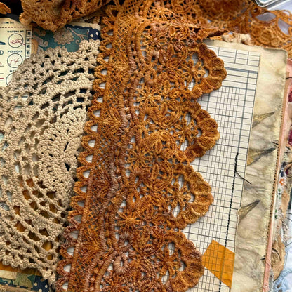 Hand-Dyed Rust Lace Trim — Vintage-Style Junk Journal & Art Diary Accent